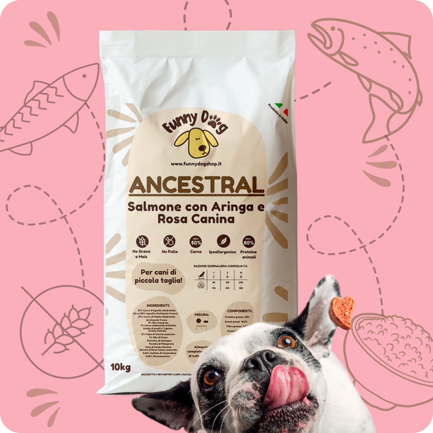 Crocchette ANCESTRAL IPOALLERGENICHE con Salmone, Aringa e Rosa canina per cani di piccola taglia
