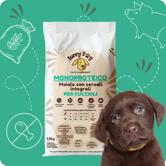 Crocchette MONOPROTEICHE con Maiale e Cereali Integrali per CUCCIOLI