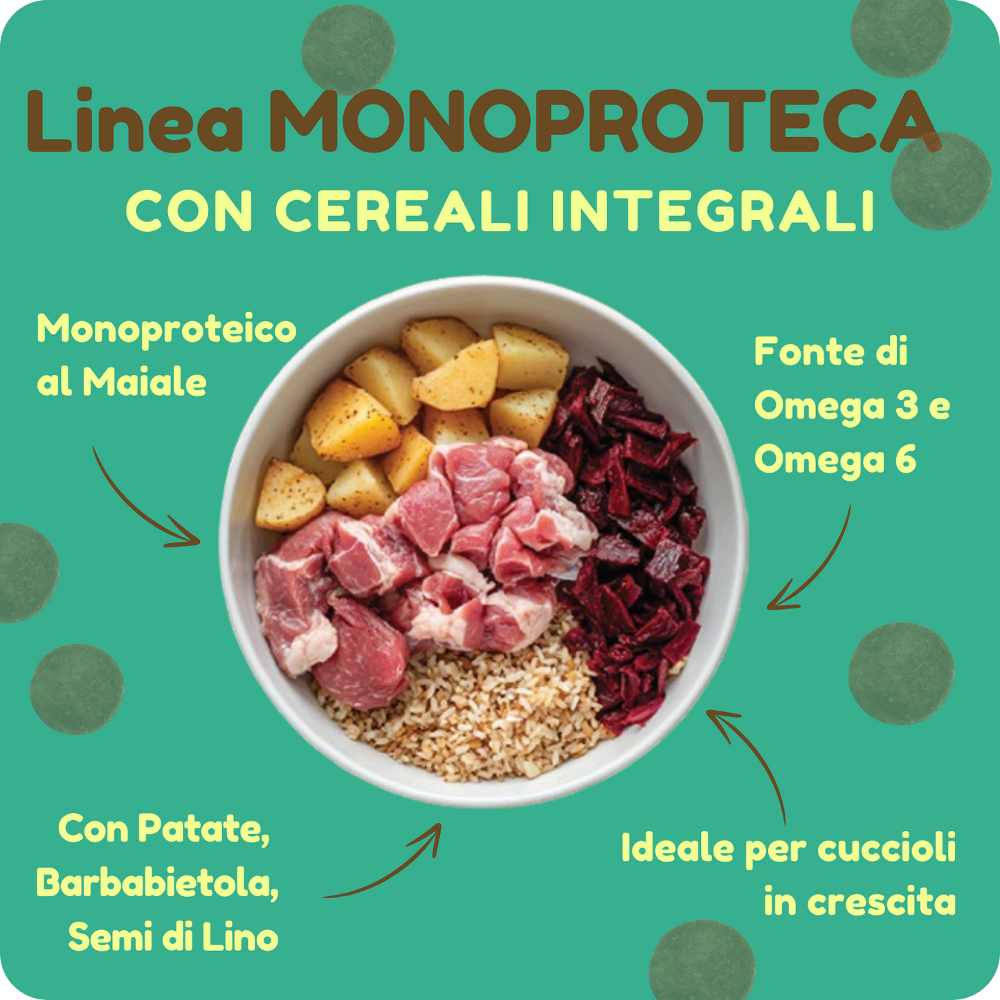 Crocchette MONOPROTEICHE con Maiale e Cereali Integrali per CUCCIOLI