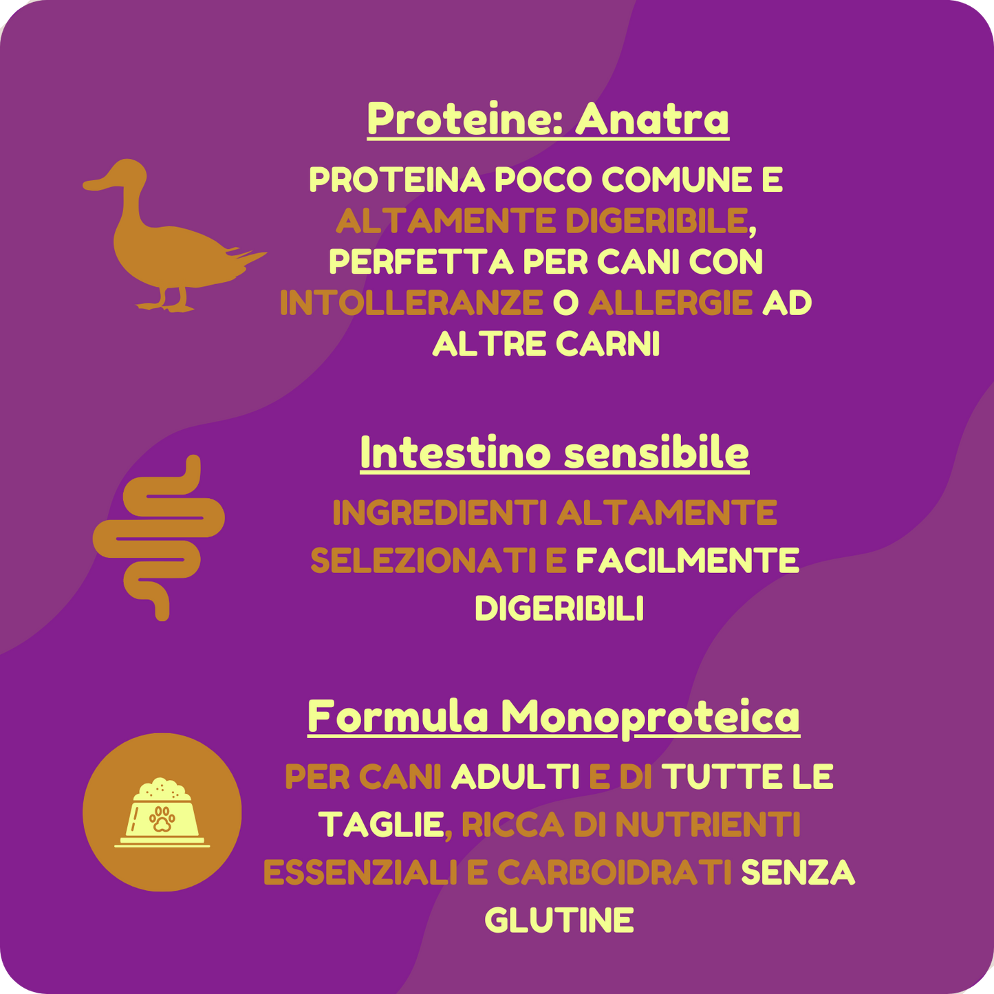 Crocchette GRAIN FREE e MONOPROTEICHE con Anatra e Polpa di Mela per cani di tutte le taglie